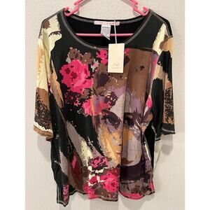 Alain Weiz Artsy Top Size 22 NWT Short Sleeves Art To Wear